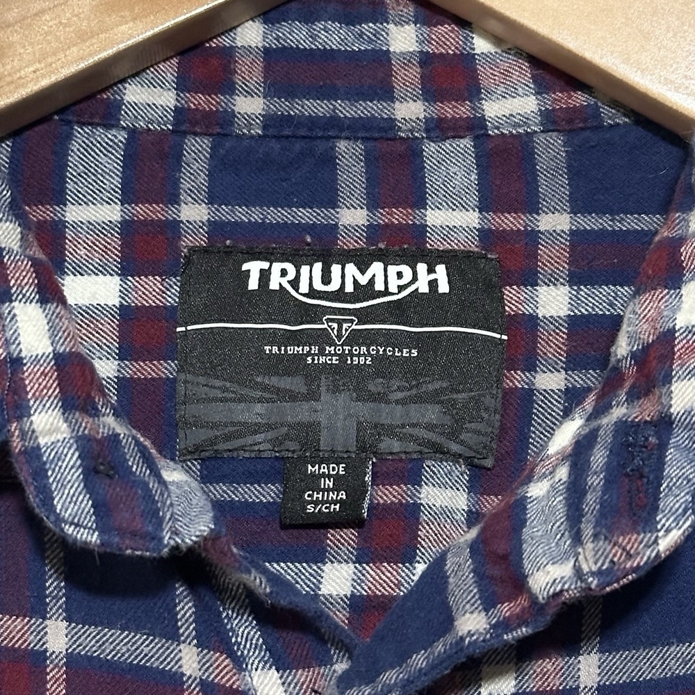 Triumph Motorcycles Womens Flannel Shirt Sz S Blue Plaid Button Up Biker Cotton - Picture 2 of 9